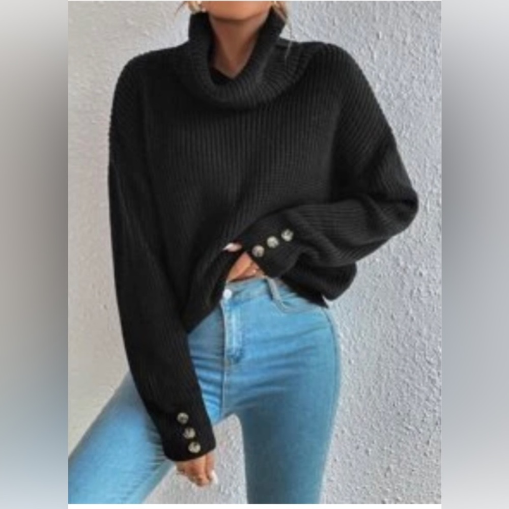 Black Turtle Neck Sweater from Shein